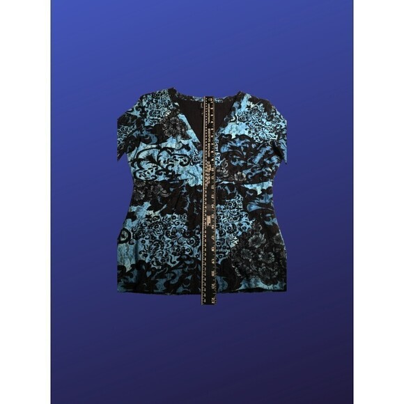 INC INTERNATIONAL CONCEPTS Lace Overlay Top, BLUE/BLACK FLORAL, Size M, NWOT - Picture 6 of 8